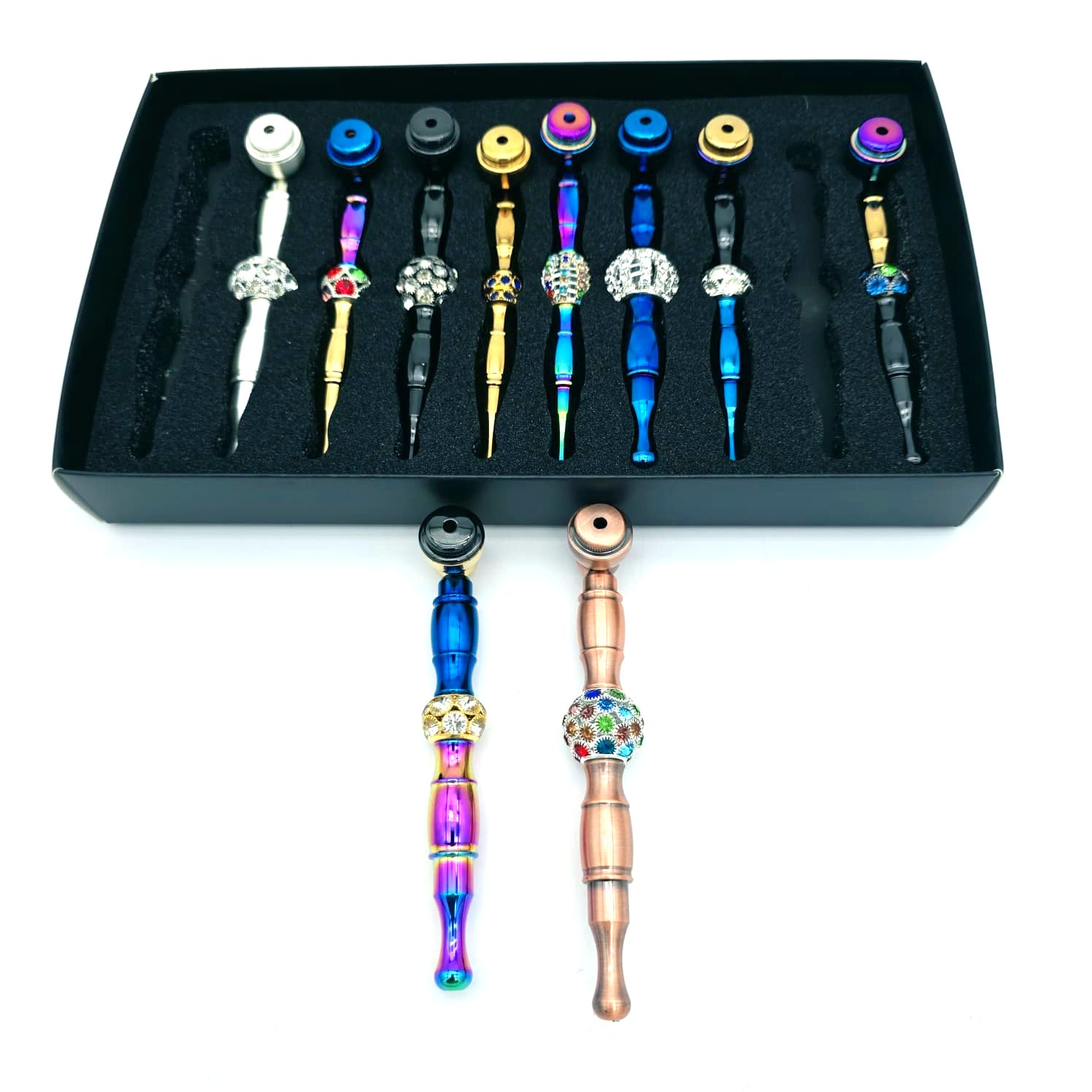 Diamond Center Beads Cap Fancy Color With Screen Metal Pipe 10Pcs Box