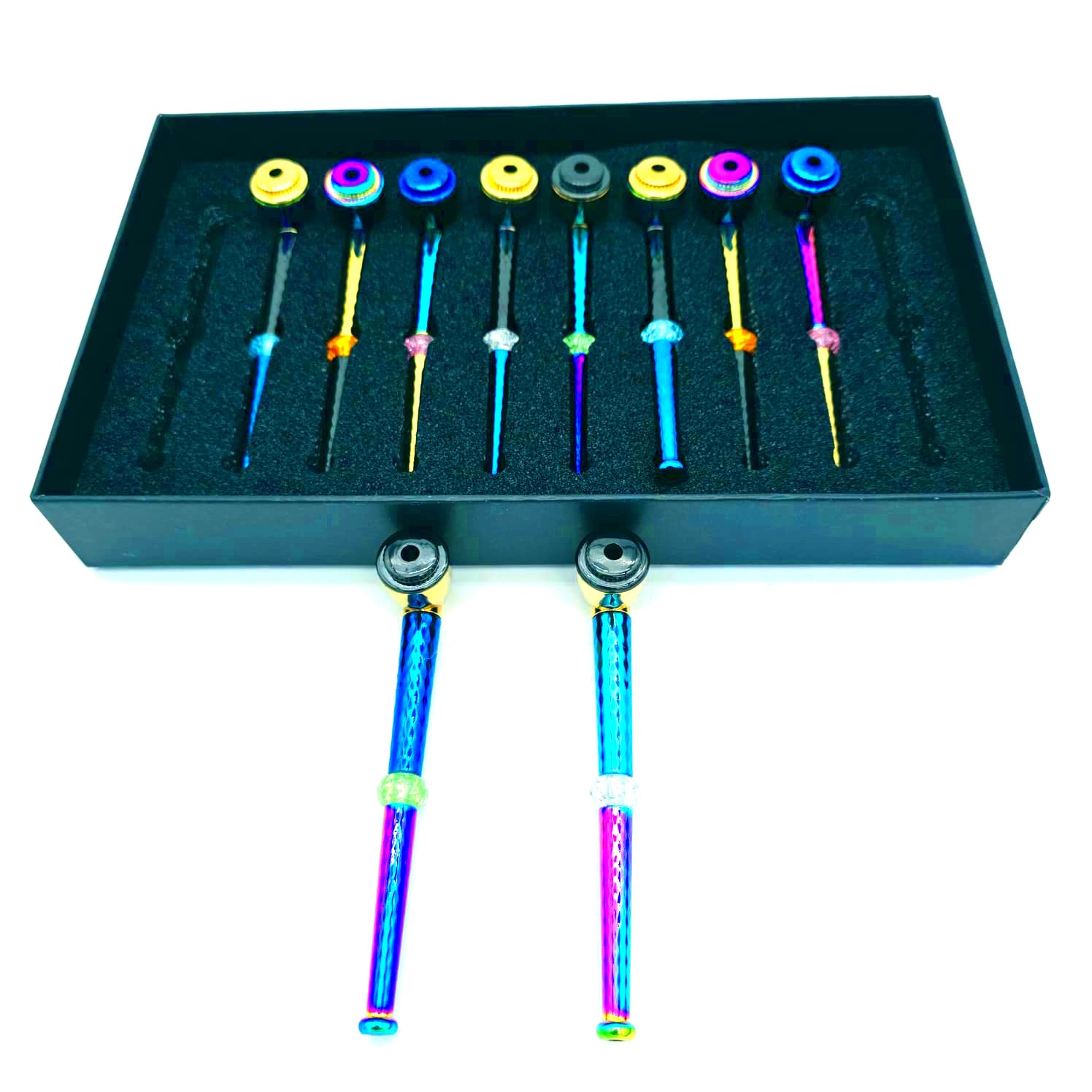 Acrylic Beads Cap Fancy Color  With Screen Metal  Pipe 10Pcs Box