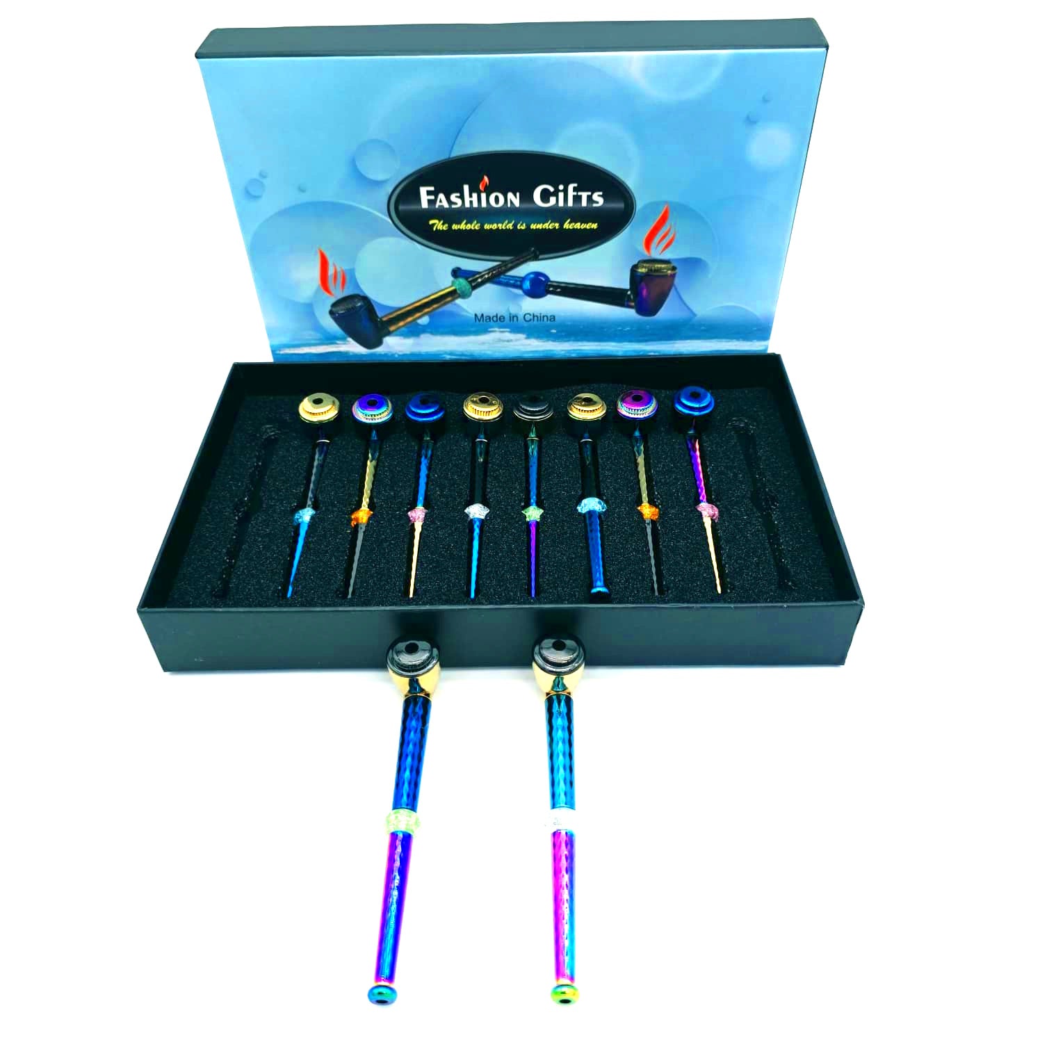 Acrylic Beads Cap Fancy Color  With Screen Metal  Pipe 10Pcs Box
