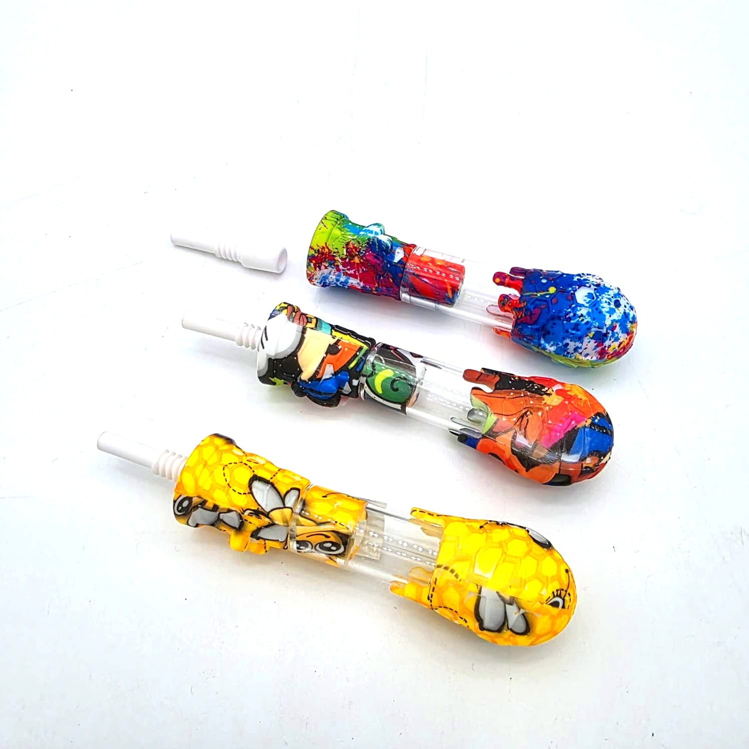 4"Silicone Glass Honeybee Design Straw Kit with 10mm Ceramic Nail