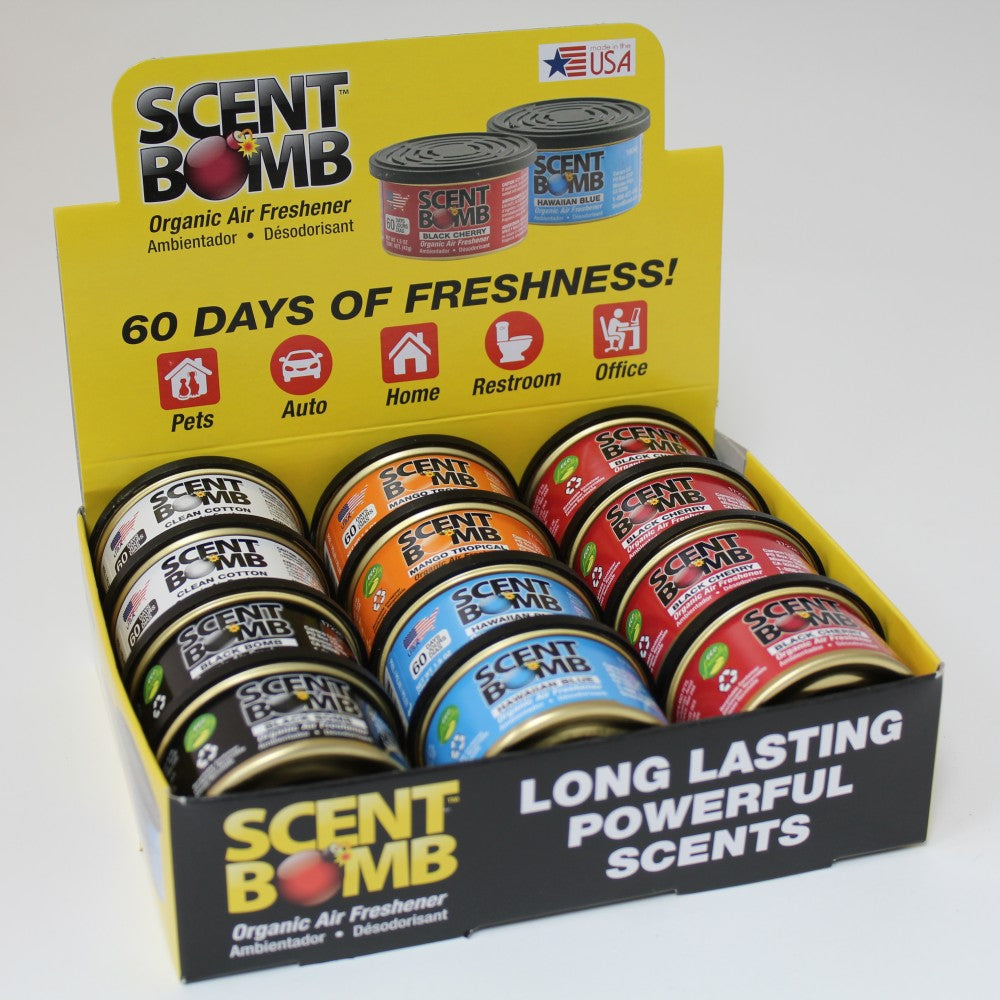 Scent Bomb Air Freshener Cans! Scent Bomb Cans 1.5oz. 5 Assorted Scents 12 Cans Per Pack