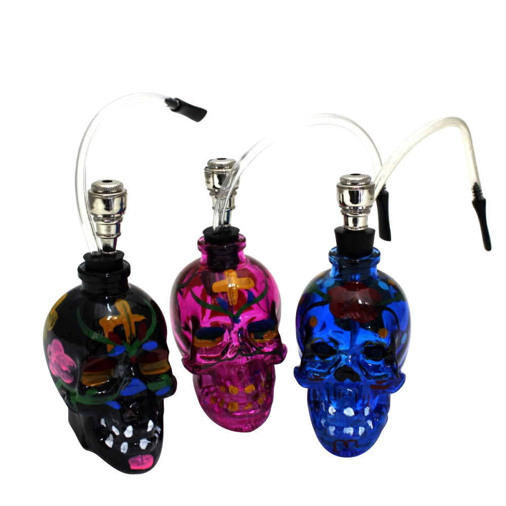 Skull Design Fancy Assorted Color Glass Bong With Pipe