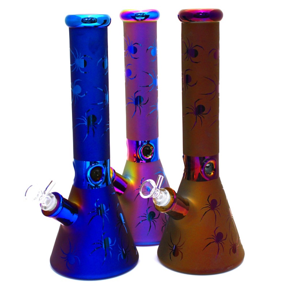 14'' Heavy Beaker Base Spider Art Picture Heavy Duty Glass Water Pipe G-G