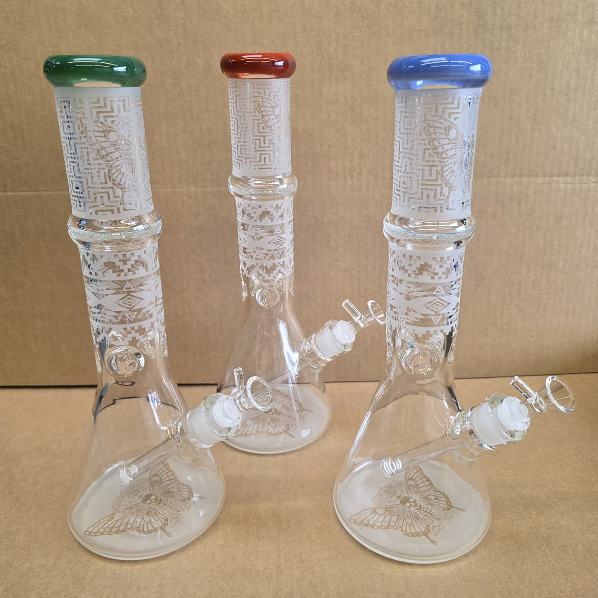 14'' Beaker Tube Color Butterfly Art Design Water Pipe G-G