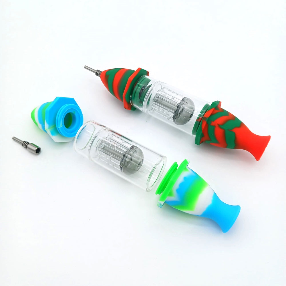 8'' Silicone Multi Color With Glass Tree Percolator Straw Kit 10 MM