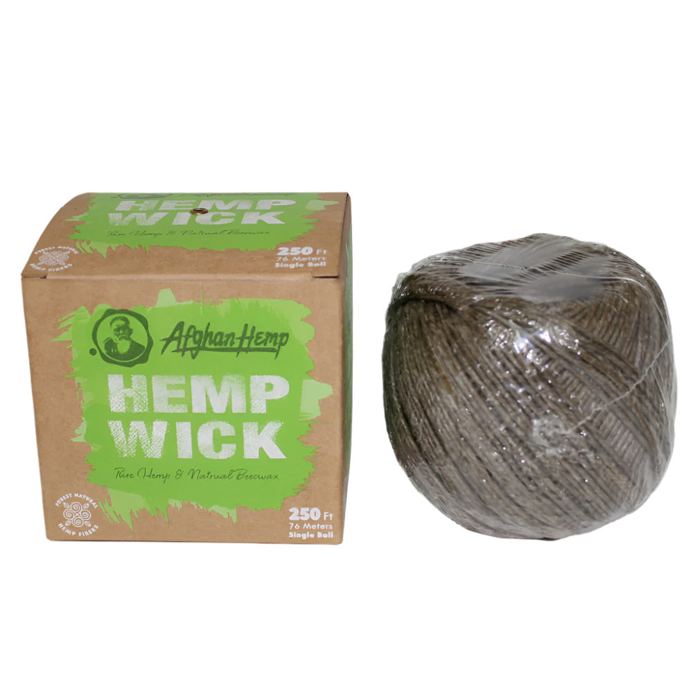 Afghan hemp wick 250 ft (76 meters) single ball natural wax-coated hemp fiber, chemical-free burn, provides clean ignition and enhances natural flavor.