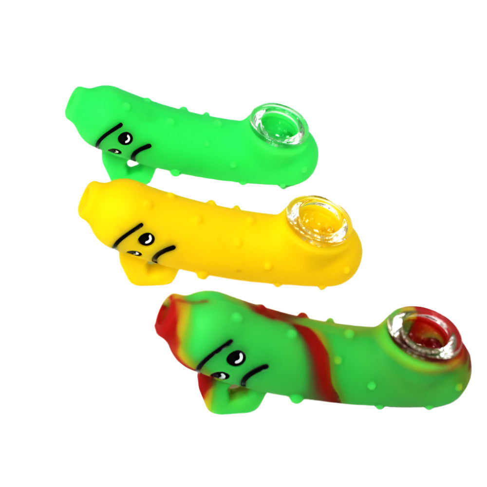 Assorted color silicone hand pipe with new design and glass bowl, durable heat-resistant shockproof pipe with compact and portable smoking design.