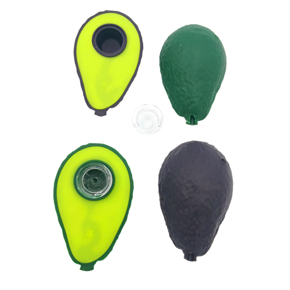 Avocado shape silicone hand pipe made from durable heat-resistant silicone with portable, lightweight, and easy-to-clean design for smooth use.
