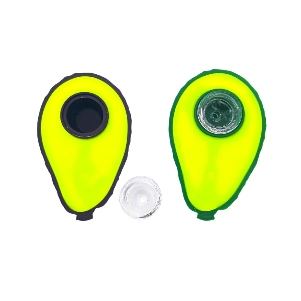 Portable avocado silicone hand pipe featuring durable heat-resistant silicone body, compact size, and easy-to-clean smooth design.