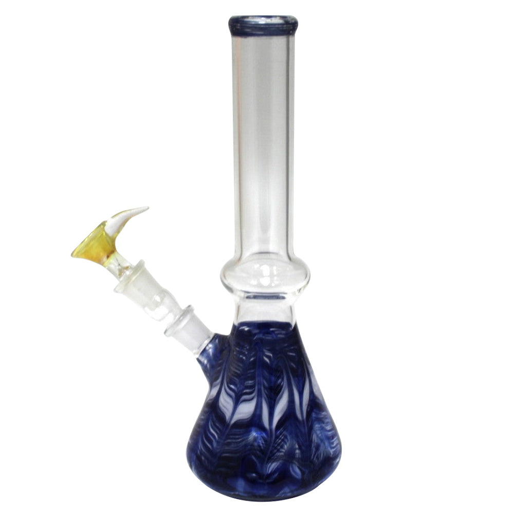Beaker art color design water pipe featuring vibrant artistic patterns, durable glass body, wide stable base, and smooth water filtration for a consistent smoking experience.