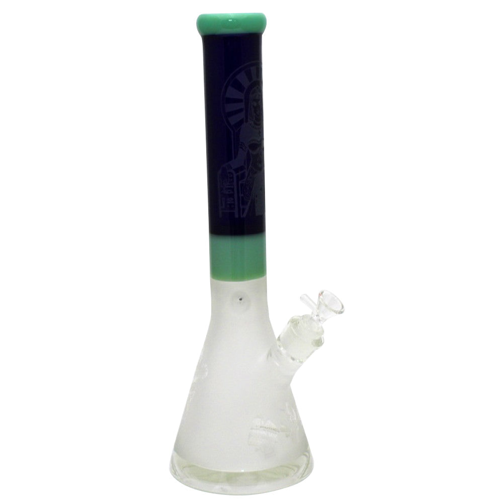 Beaker Art Design Tube Color Heavy Duty Glass Water Pipe featuring colorful artwork, thick glass construction, and durable beaker base for smooth filtration.