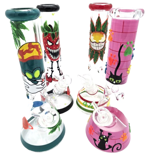 Stylish art design beaker water pipe bong with decorative patterns, high-quality glass build, and efficient smooth smoking performance