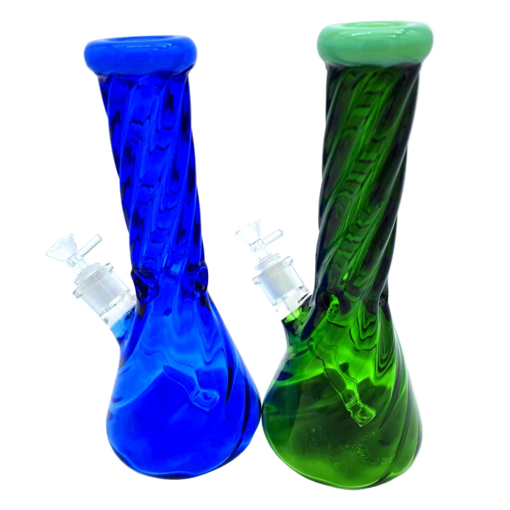 Beaker base twisted design glass water pipe with durable construction, stable base, and smooth water filtration for a clean and enjoyable smoking experience.