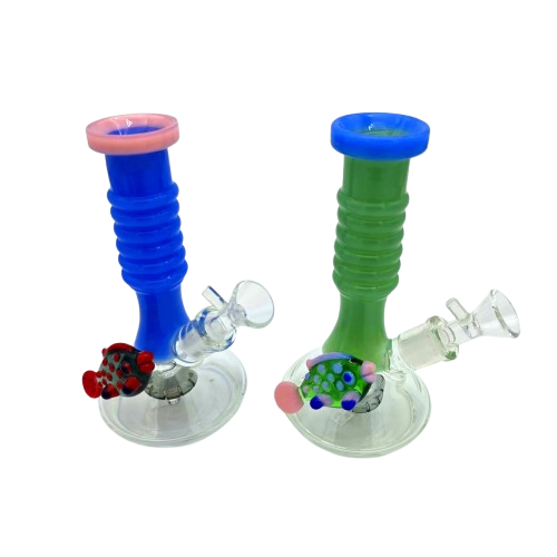 Beaker fish water pipe made from durable glass, featuring unique fish design, stable beaker base, and smooth filtration smoking performance
