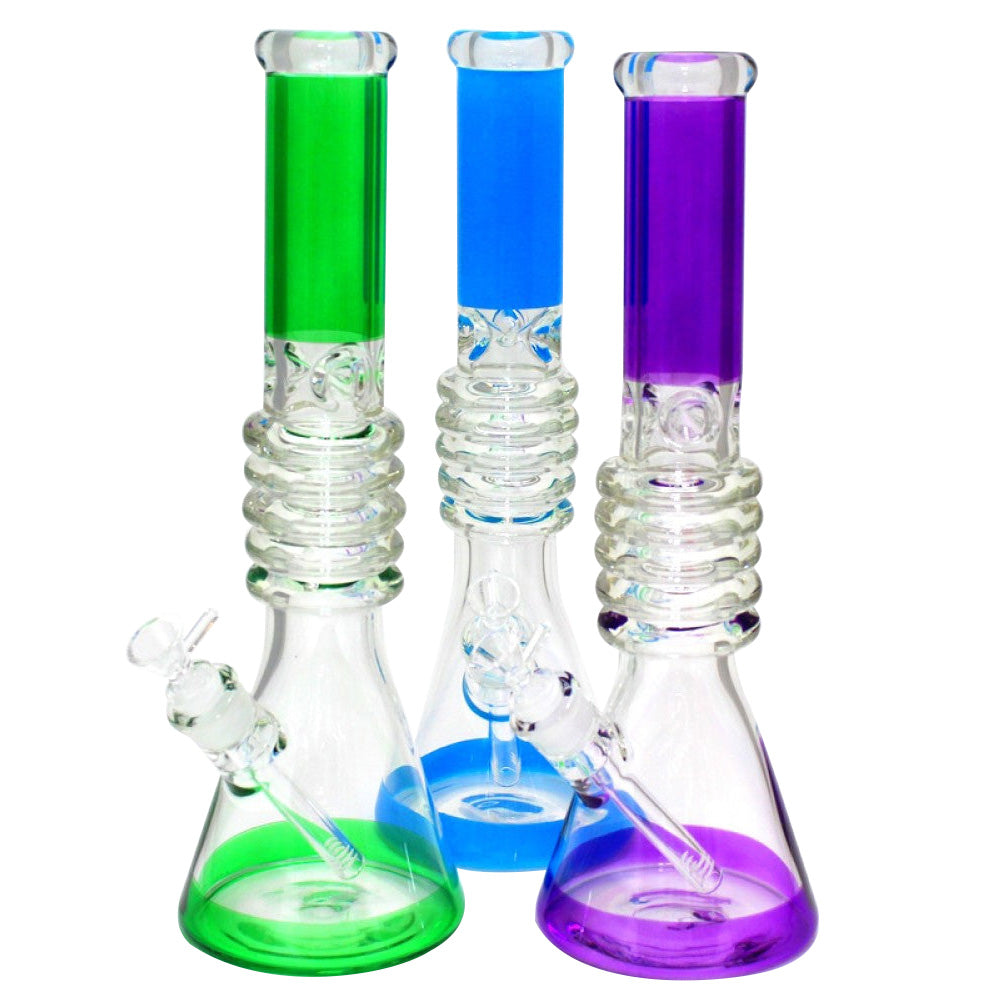 Beaker Heavy Tube Color Step Design Heavy Duty Glass Water Pipe featuring thick glass construction, colorful step design, and durable beaker base for smooth filtration.