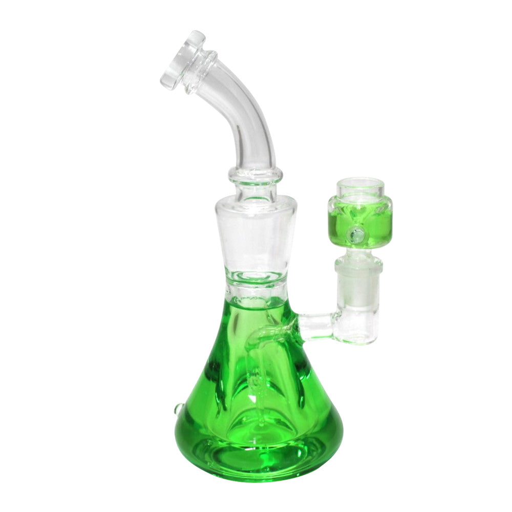 Beaker liquid filled glass water pipe decorative bong with colorful base chamber durable glass construction and smooth water filtration for cleaner airflow