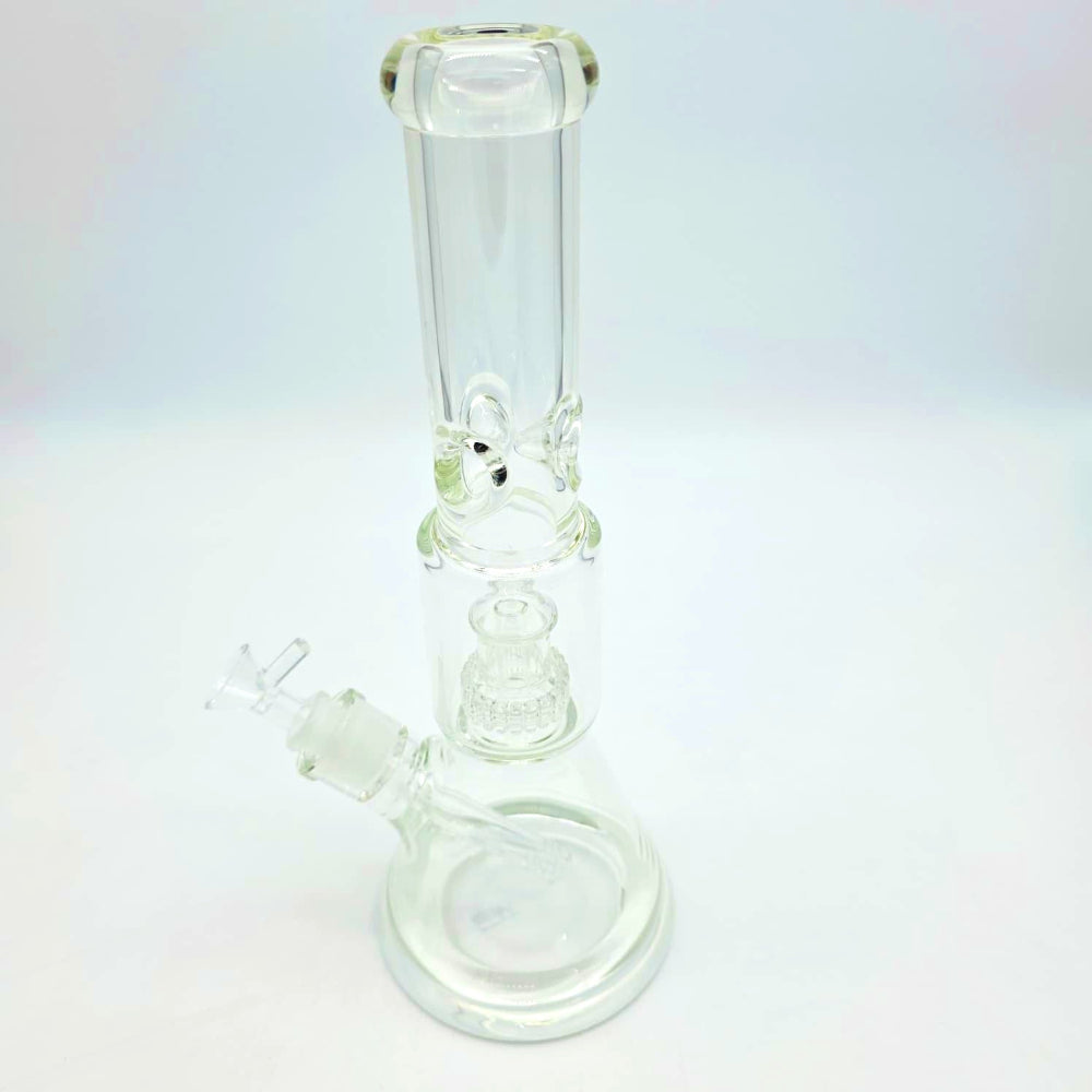 Beaker with shower head water pipe glass bong designed for smooth filtration and clean hits.