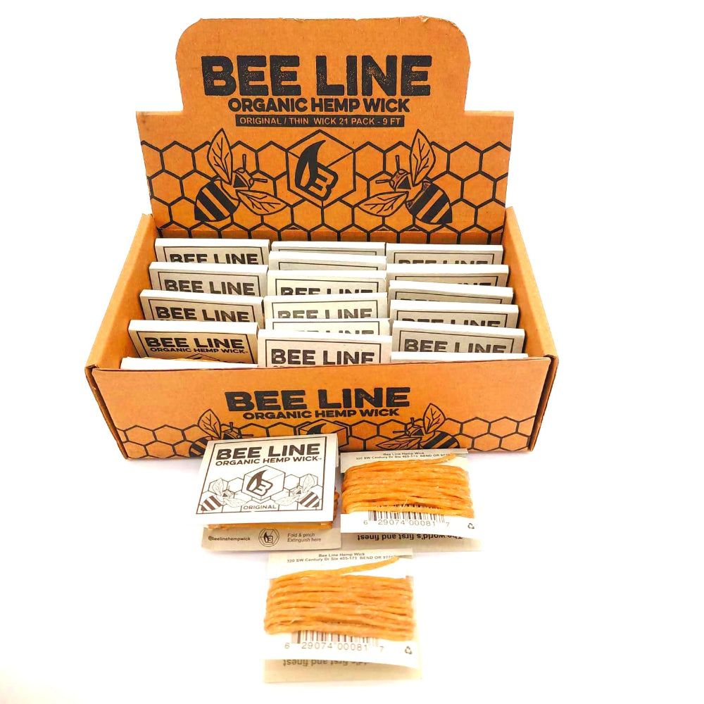 Bee Line hemp wick thin wick 9 ft 21 ct per pack made from natural beeswax coated hemp for clean lighting.