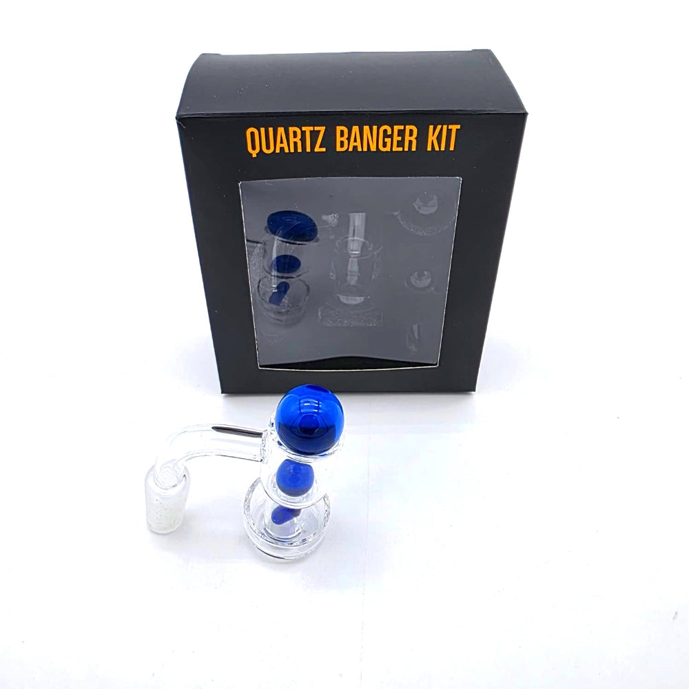 Big base quartz banger kit with carb cap and 14mm male joint, durable quartz build designed for stable heating and smooth airflow in dabbing use.