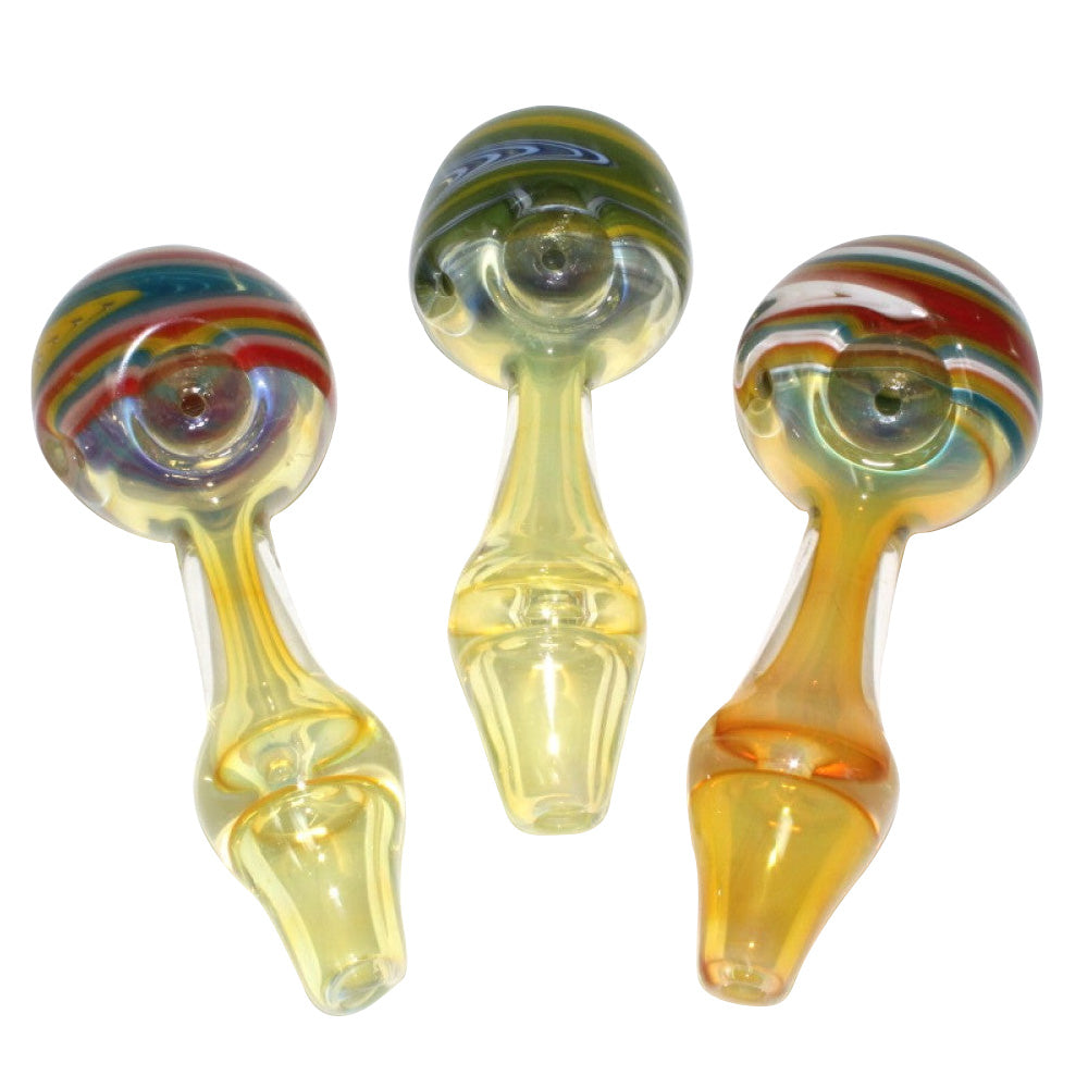 Big Head Gold Fumed Heavy Duty Glass Hand Pipe featuring durable glass construction, gold fumed finish, and a large bowl design for smooth airflow