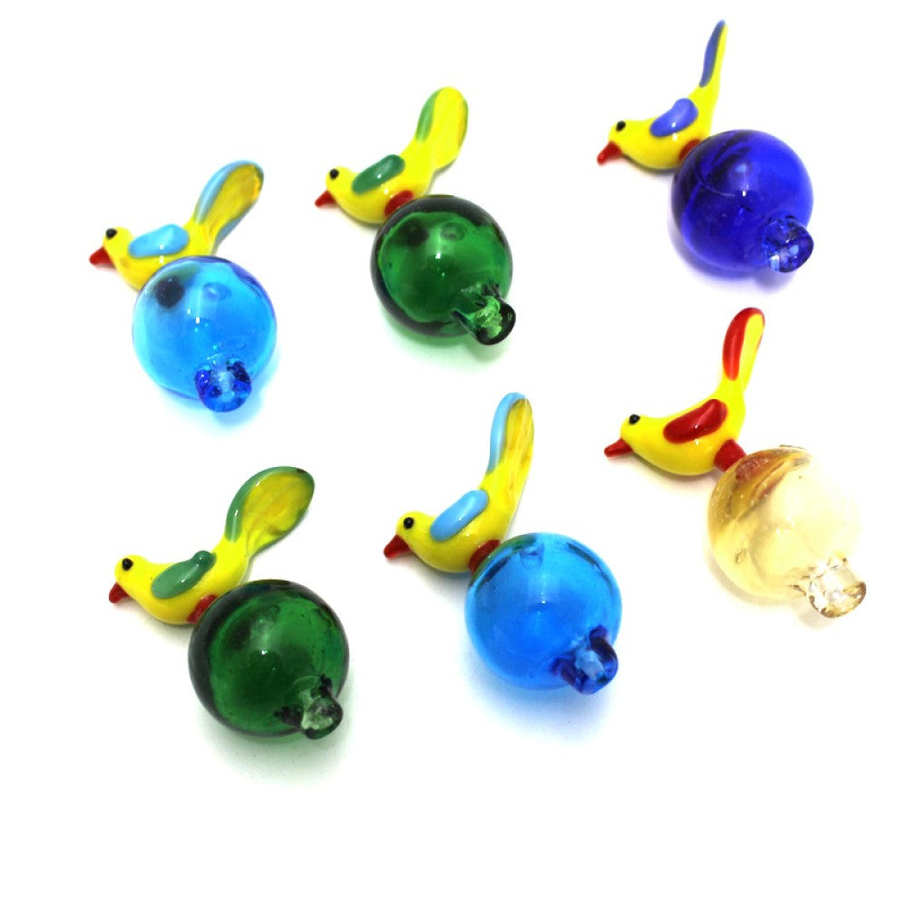 Bird design carb cap made of heat resistant glass designed for smooth airflow control and perfect fit on quartz bangers.