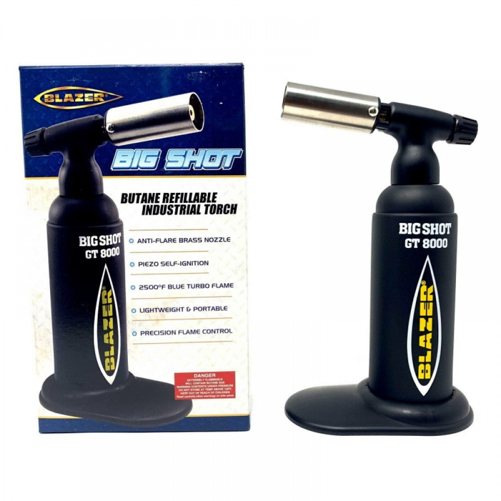 Blazer Big Shot butane refillable industrial torch lighter with powerful wind-resistant flame and durable professional-grade build for precision heating.
