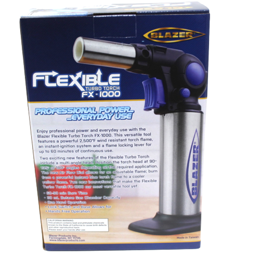 Blazer FX-1000 flexible turbo torch featuring strong adjustable flame, bendable neck design, and durable high-quality construction for precise and reliable ignition.