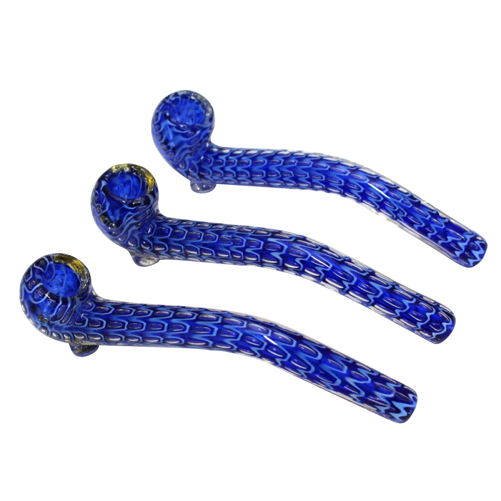 Blue Bubble Art Sherlock Glass Pipe with Artistic Bubble Design and Curved Sherlock Shape