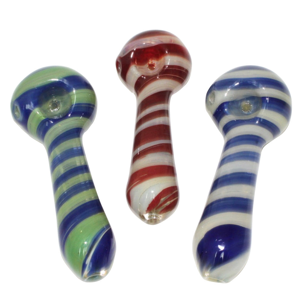Blue Purple Green Swirl Color Heavy Duty Glass Pipe with durable glass construction, colorful swirl patterns, and smooth airflow design