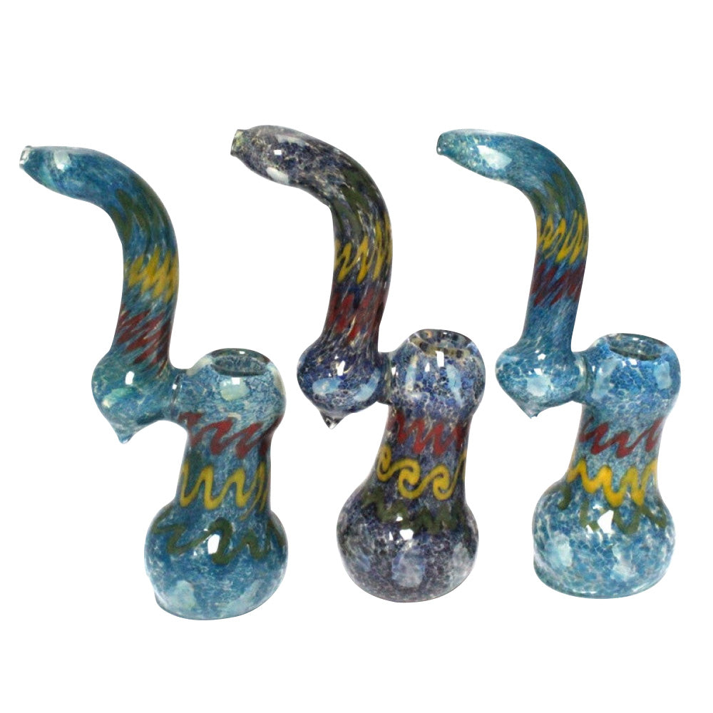 Blue With Rasta Swirl Color Heavy Duty Bubbler Large Size with thick glass construction, colorful swirl artwork, and handcrafted detailing.