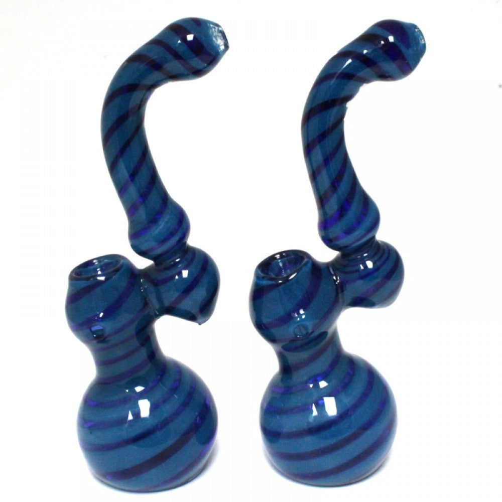 Blue Swirl Art Color Sherlock Style Heavy Duty Bubbler Large Size with handcrafted swirl artwork and durable thick glass construction.