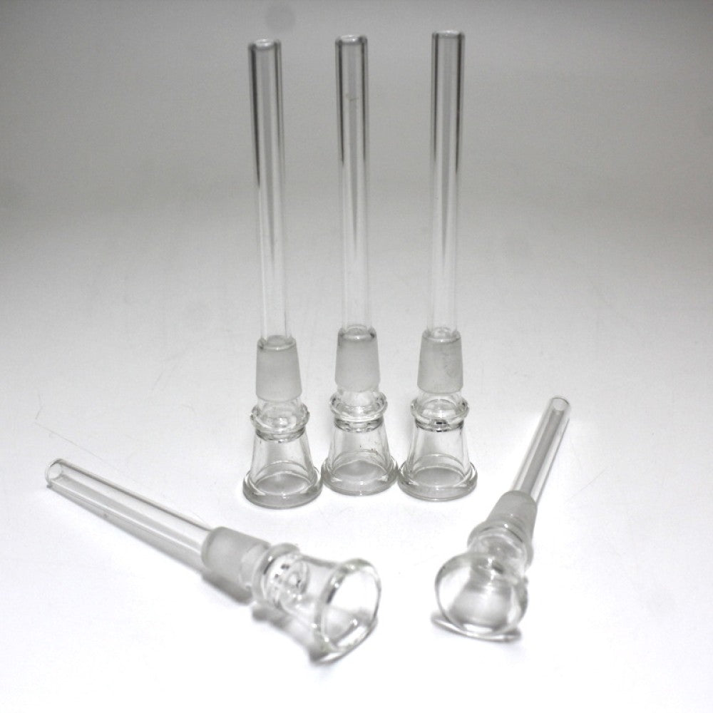 Borosilicate clear glass downstem adapter for water pipes ensuring secure fit and efficient filtration performance