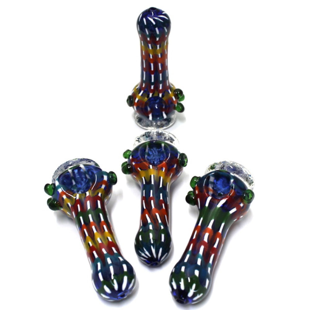 Bubble art stand up colorful heavy duty glass hand pipe with strong thick glass build and decorative multicolor design.