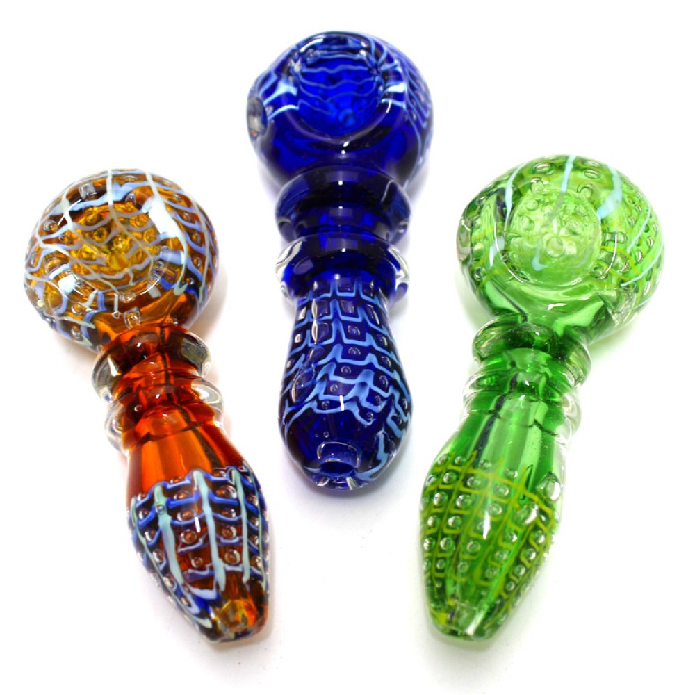 Bubble Art Step Design Heavy Duty Glass Hand Pipe with durable glass construction, artistic bubble accents, step design, and smooth airflow