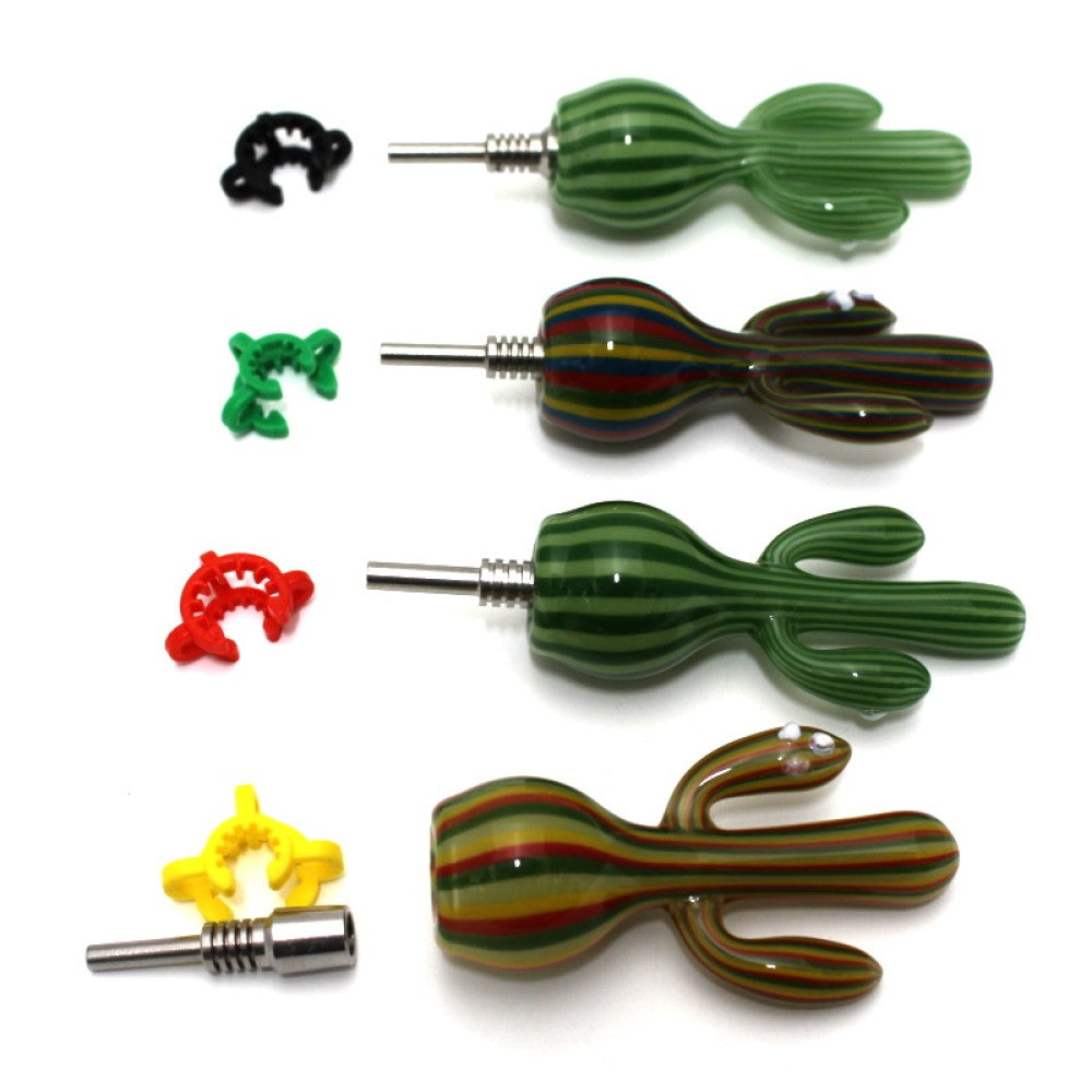 Cactus glass straw kit with 10mm titanium nail, durable heat-resistant design for smooth and efficient dabbing and vapor collection.