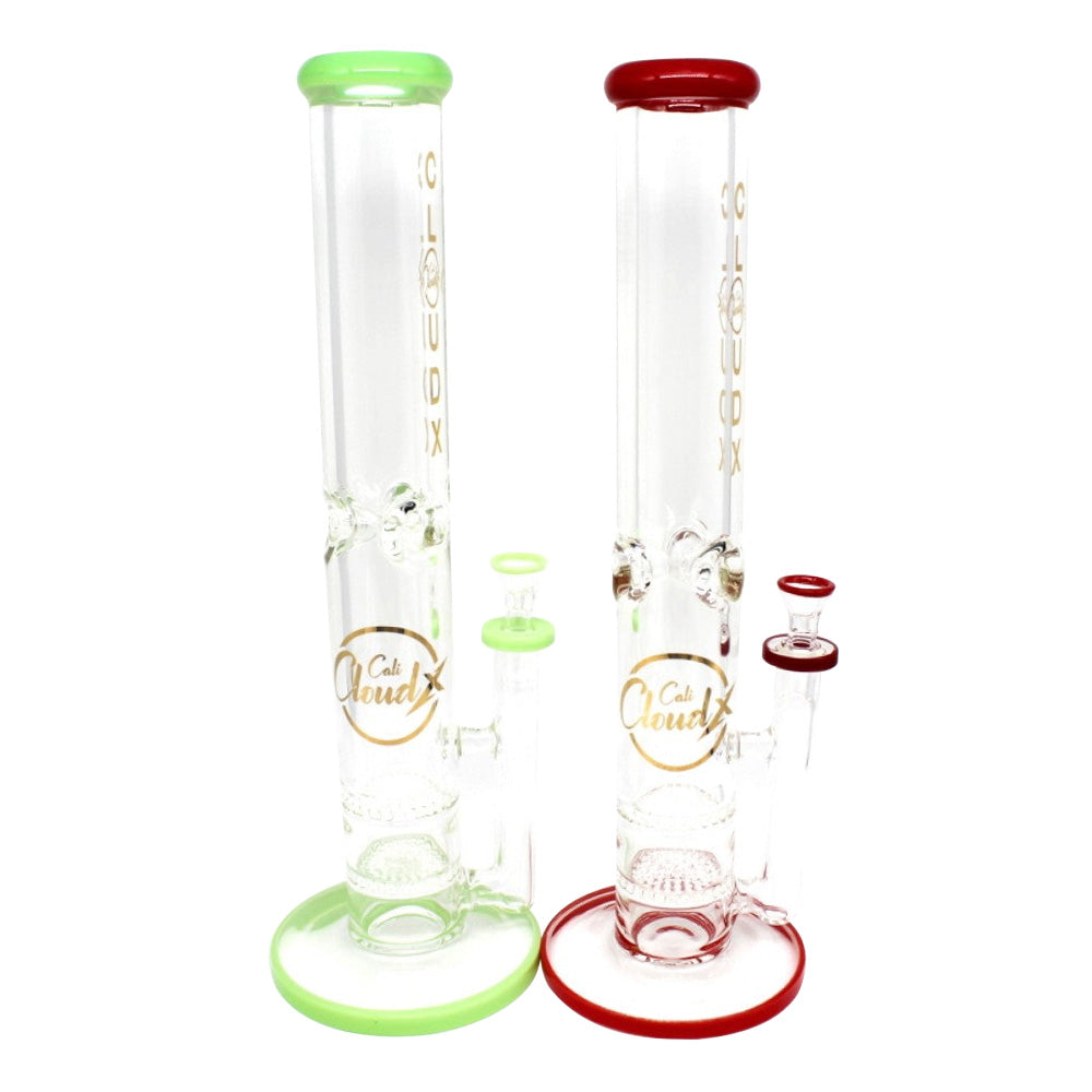 Cali Cloudx Double Honeycomb Straight Water Pipe with Dual Percolators and Durable Glass Construction**