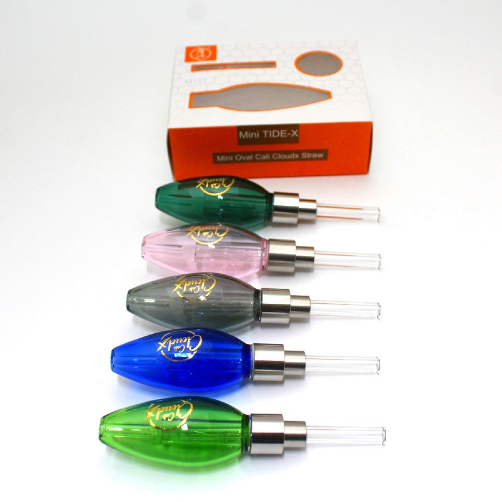 Cali Cloudx mini oval straw (clear) compact heat-resistant dabbing tool designed for smooth and portable vapor collection use.