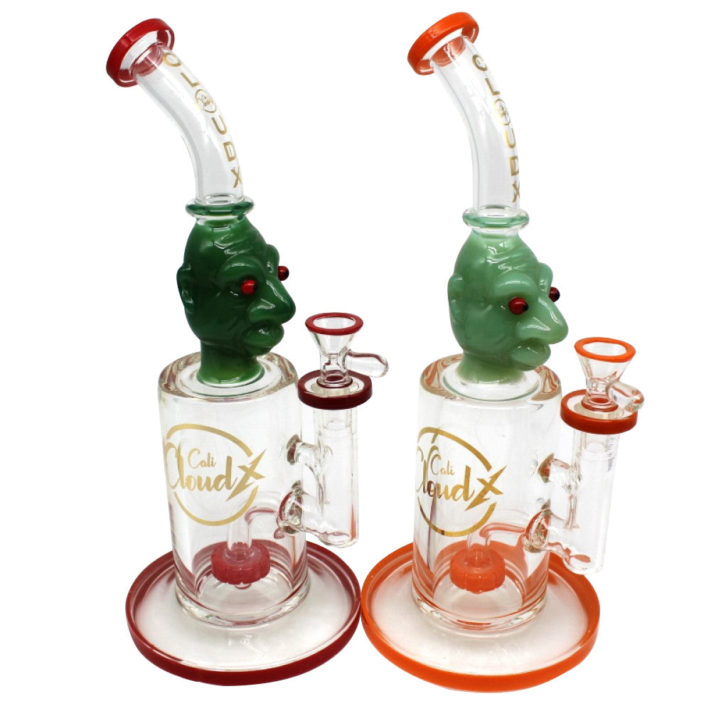 Cali Cloudx Skull Thick Glass Water Pipe with 14mm Male Banger and Durable Borosilicate Glass Design**