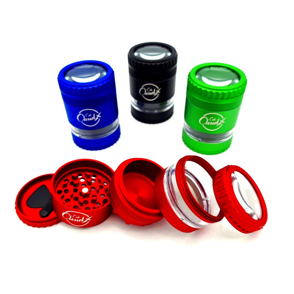 Cali Cloudx 5 Part Zinc Glass Tall Grinder 63mm Herb Grinder with Viewing Glass Chamber Durable Multi Layer Spice Grinder Portable Use