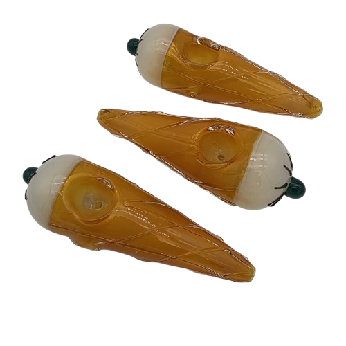 Carrot shape assorted tube color heavy duty glass hand pipe featuring durable construction, vibrant colors, and a compact design for smooth smoking experience.