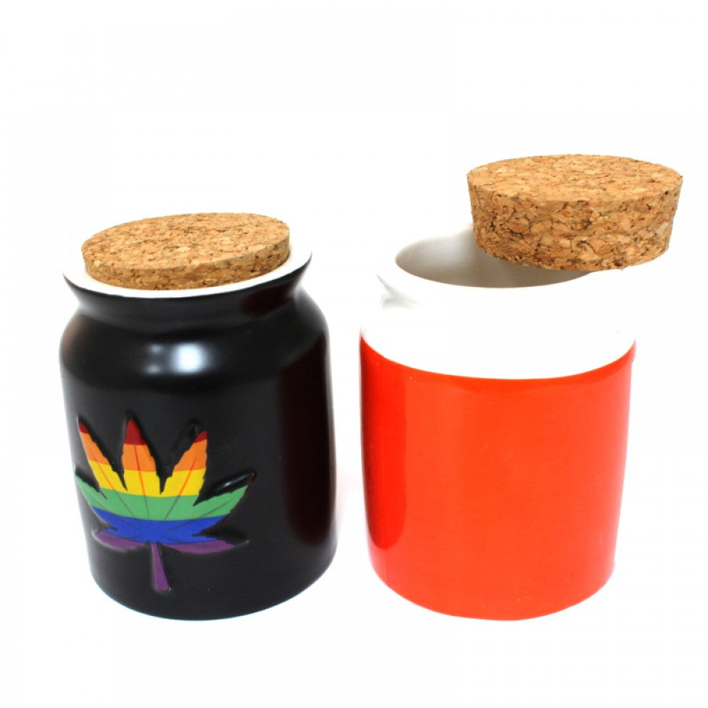 Medium size ceramic airtight stash jar with durable body, secure sealing lid, and stylish design for safe and fresh storage use.