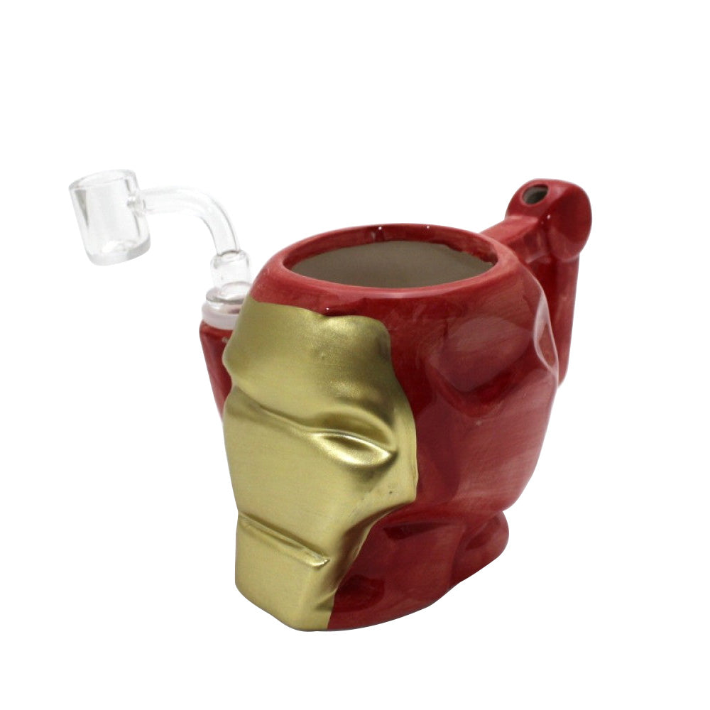 Ceramic design cup dab rig water pipe with 14MM male banger featuring durable ceramic construction, artistic cup design, and water filtration for smooth hits.