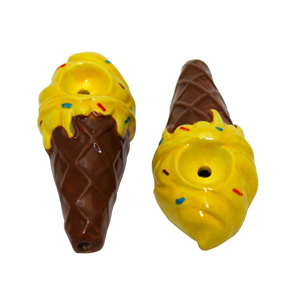 Ceramic Ice Cream Mini Hand Pipe with creative ice cream design, durable ceramic construction, and compact portable size.