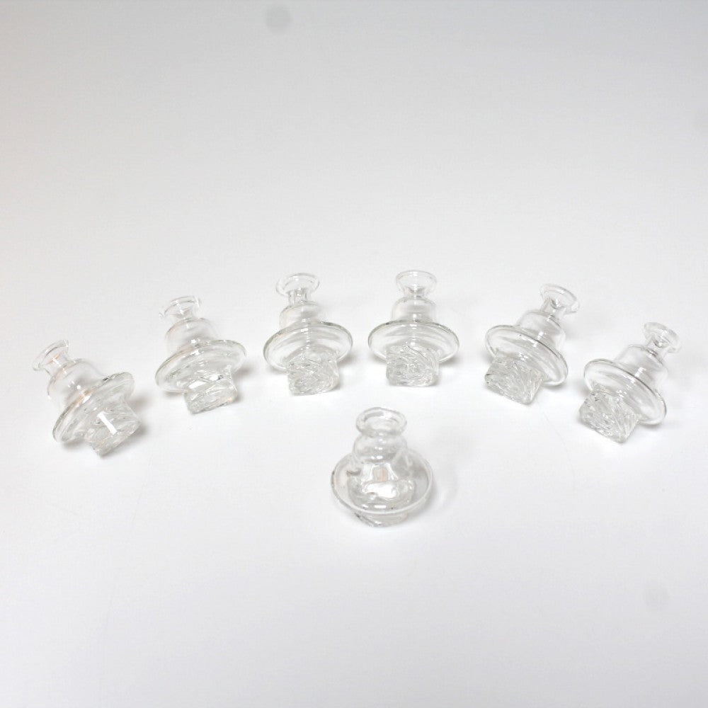 Clear Carb Cap with Honeycomb design for Tornado Banger durable heat resistant glass accessory improves airflow vapor control and easy reusable use.