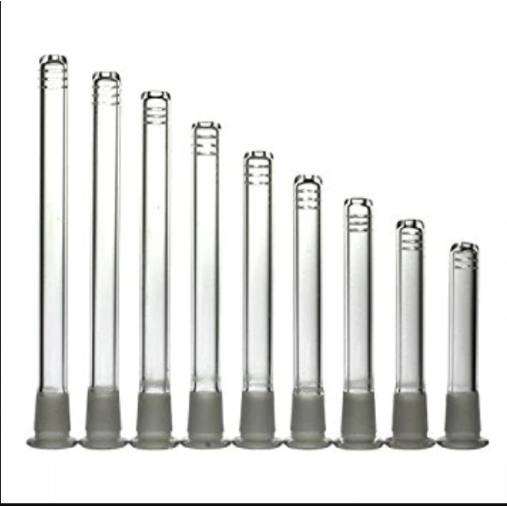 Clear glass downstem 18mm male to 14mm female made from durable borosilicate glass for bong setups