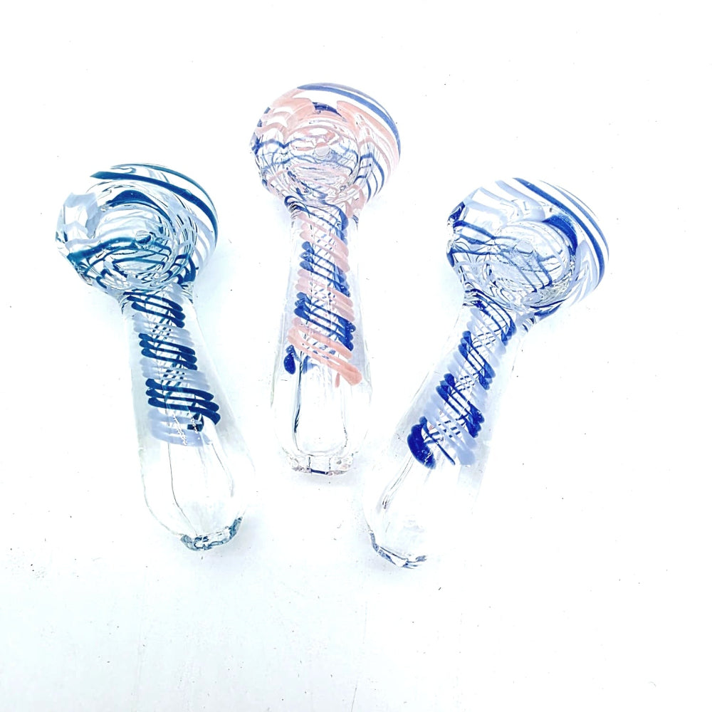 Clear with swirl color glass hand pipe featuring handcrafted swirl design, transparent durable heat-resistant glass, and smooth smoking experience for herbal use