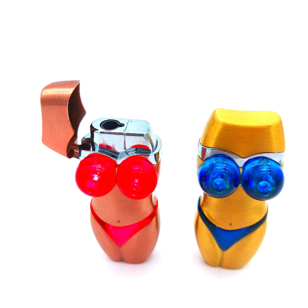Clickit body figure torch lighter mix color 20 pcs display pack with single jet flame, durable construction, and compact portable design for everyday use.