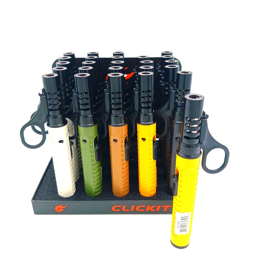 CLICKIT GT-052 pen torch lighter 20 pieces per box, featuring a slim portable design, strong windproof jet flame, and durable build for reliable everyday ignition.