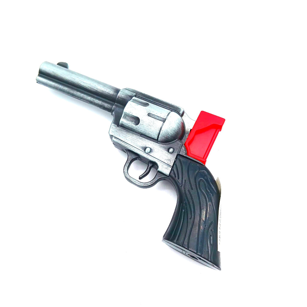 Clickit gun design single torch lighter 16 pcs box display with powerful flame, durable construction, and unique revolver-style portable design.