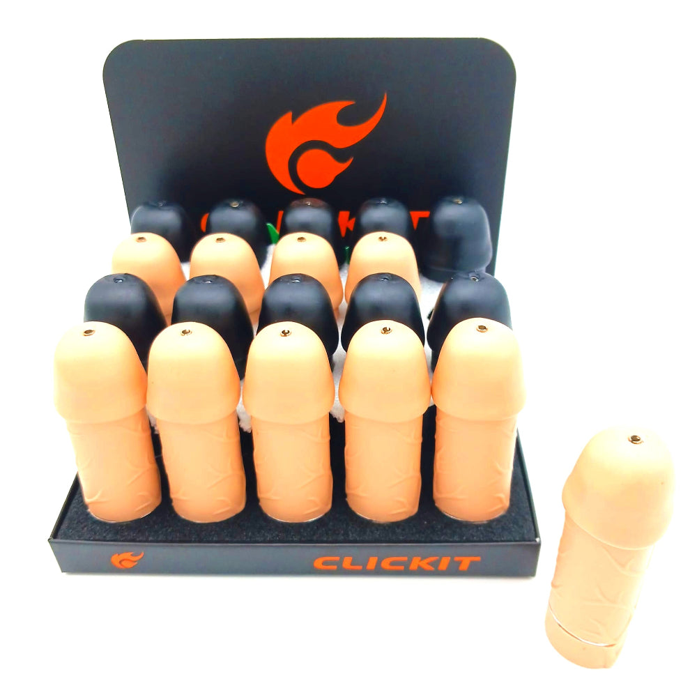 Clickit torch lighter with vibration feature mix color 20 pcs display pack, strong jet flame, durable build, and compact portable design for everyday use.